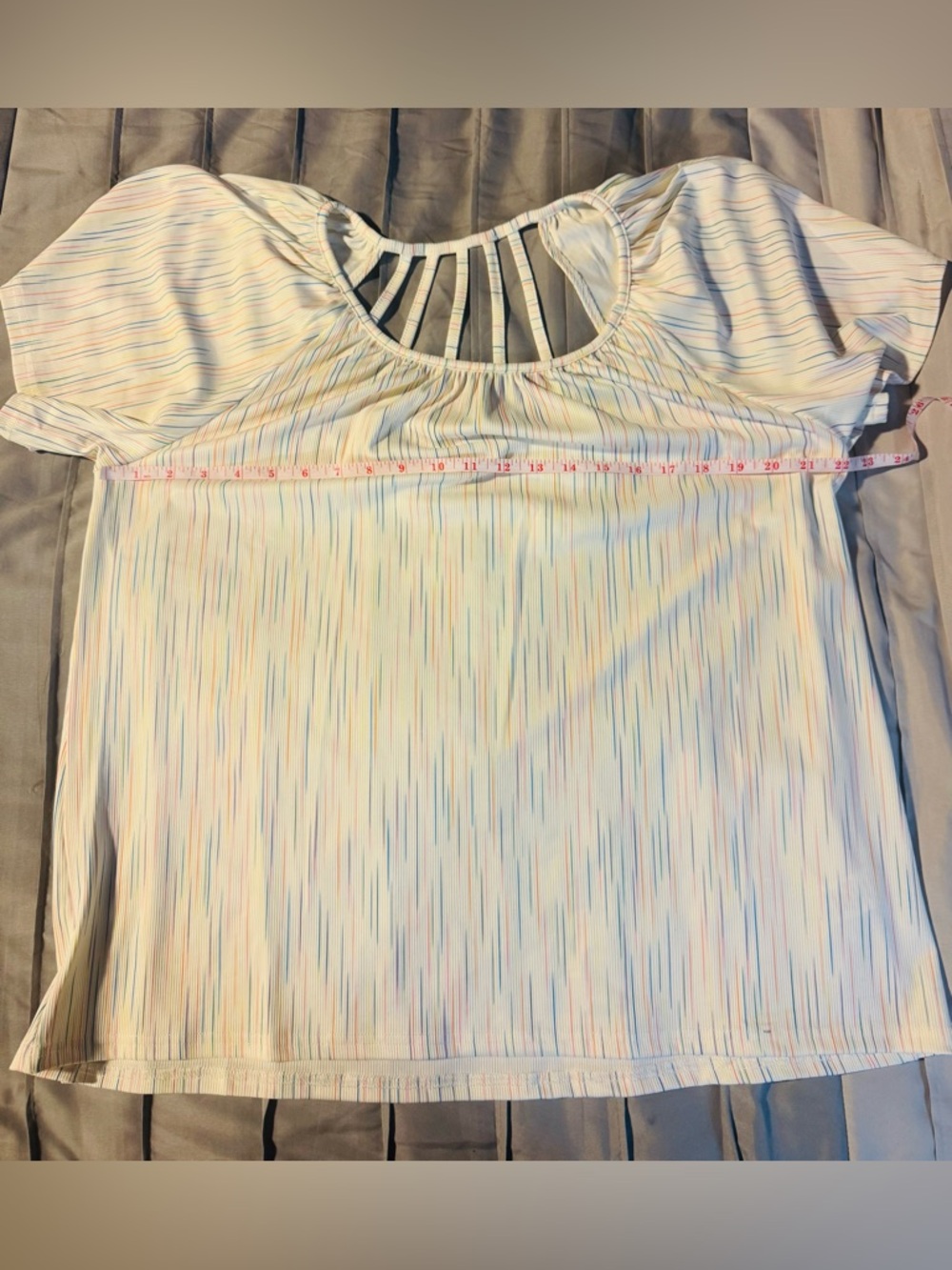white birch Cream Short-Sleeve Tunic with Pastel Stripe Accents